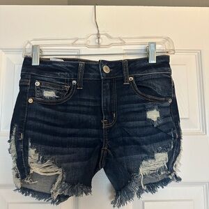 American Eagle Outfitters Distressed Dark Blue Denim Shorts
